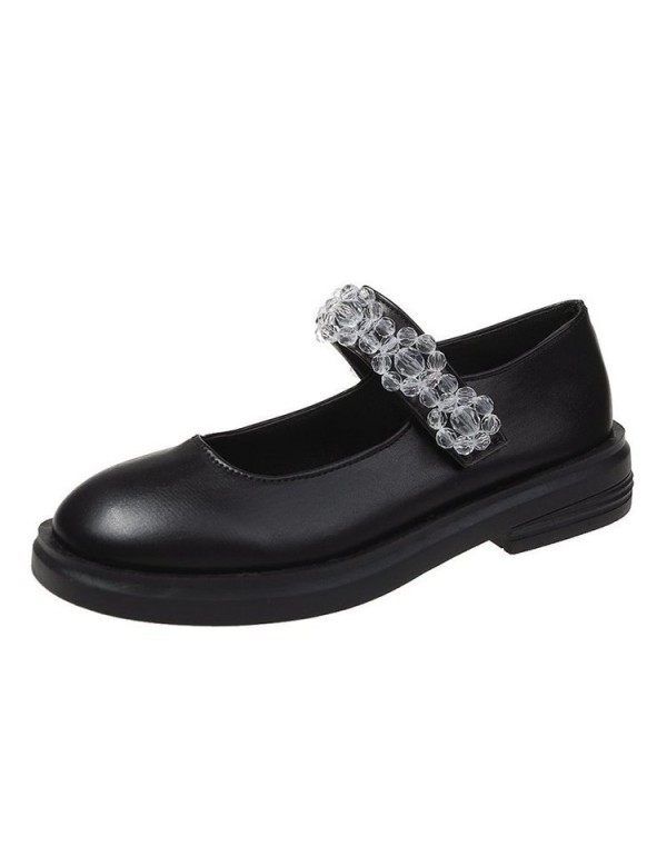 2021 spring new British small leather shoes women's flat shoes wholesale with round head and shallow mouth Mary Jane shoes