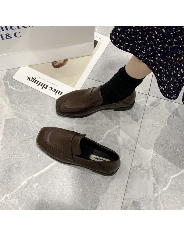 2021 autumn new college style black small leather shoes women's head flat sole shoes comfortable lazy women's shoes wholesale