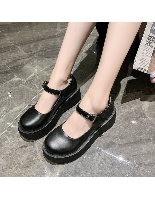 2021 autumn new British style small leather shoes women's thick bottom one-sided belt Mary Jane single shoes round head women's shoes wholesale