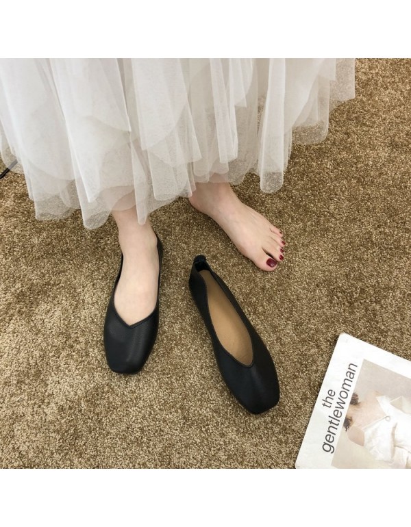 2021 autumn new Korean flat sole single shoes Square Head shallow mouth grandma shoes comfortable flat heel women's shoes wholesale