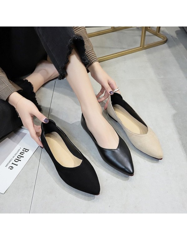 2021 spring new pointed shallow mouth flat shoes shallow mouth single shoes comfortable black comfortable work shoes leather wholesale