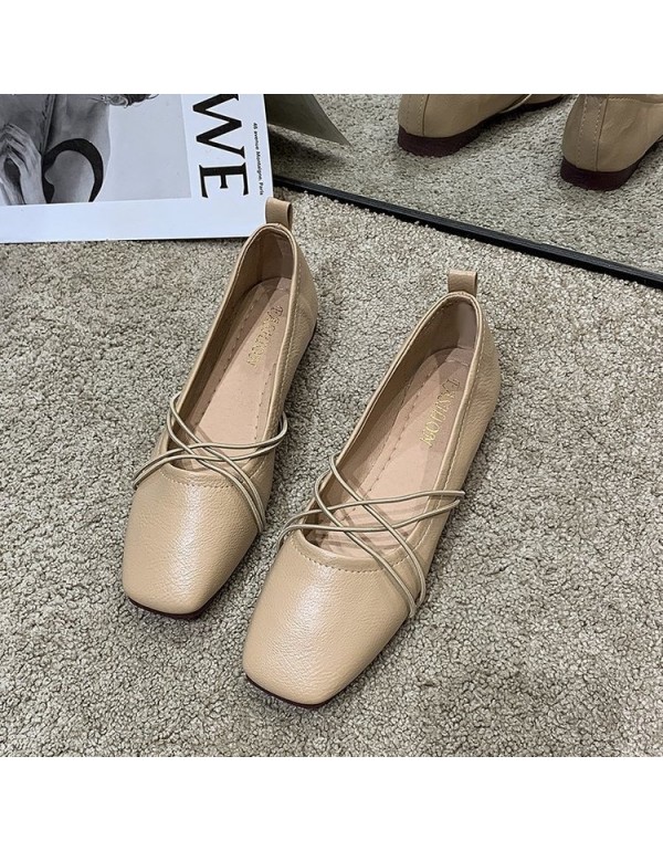 2021 autumn new Korean flat sole single shoes bow square head shallow mouth Doudou shoes comfortable soft sole women's shoes wholesale