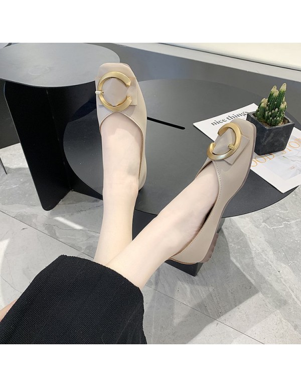 2021 spring new Korean flat shoes Square Head shallow mouth c-button Doudou shoes fashion soft bottom comfortable women's shoes wholesale