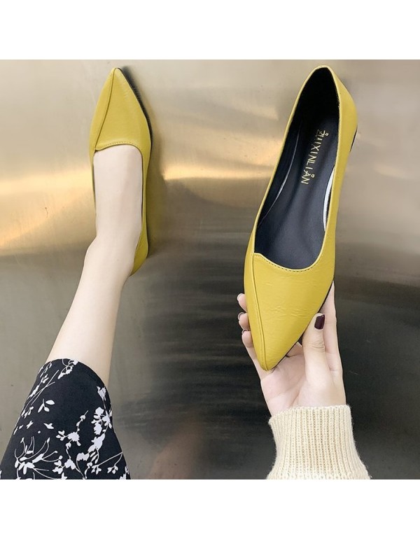 2021 spring new Korean flat shoes women's pointed shallow mouth flat sole shoes leather stitching comfortable women's shoes wholesale