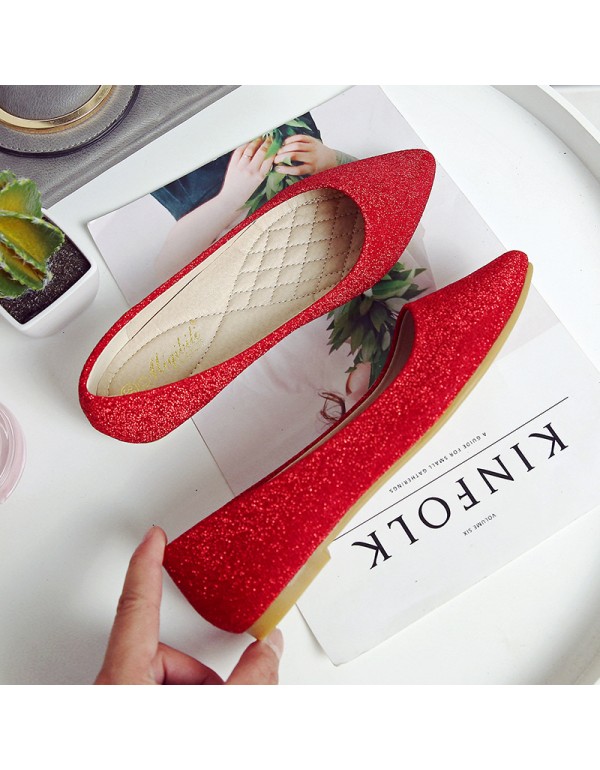 2021 spring new Korean soft soled women's shoes comfortable flat bottomed shoes women's versatile pointed single shoes net red scoop shoes large