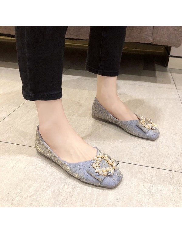 2021 summer new Korean flat sole single shoes Squa...