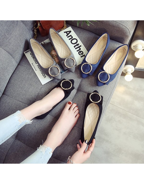 2021 spring new pointed shallow mouth flat sole single shoes pea shoes versatile pregnant women's scoop shoes large women's shoes 41-43