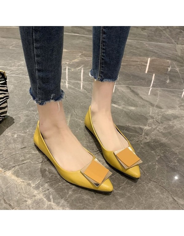 2021 spring new Korean flat shoes women's pointed shallow mouth flat heel shoes fashion square buckle leather women's shoes wholesale