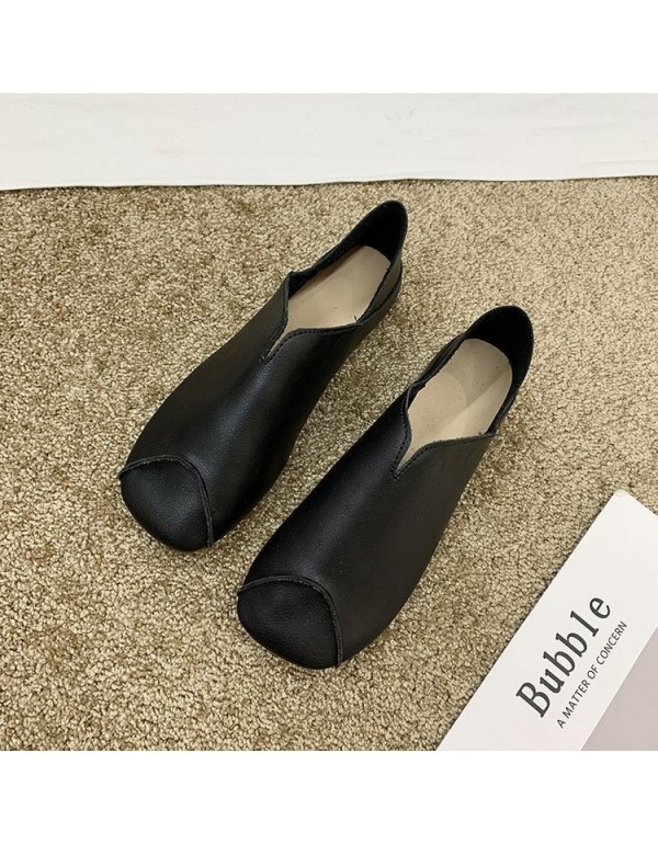 2021 autumn new Korean flat sole single shoes Square Head splicing soft surface comfortable Doudou shoes overshoot women's shoes wholesale