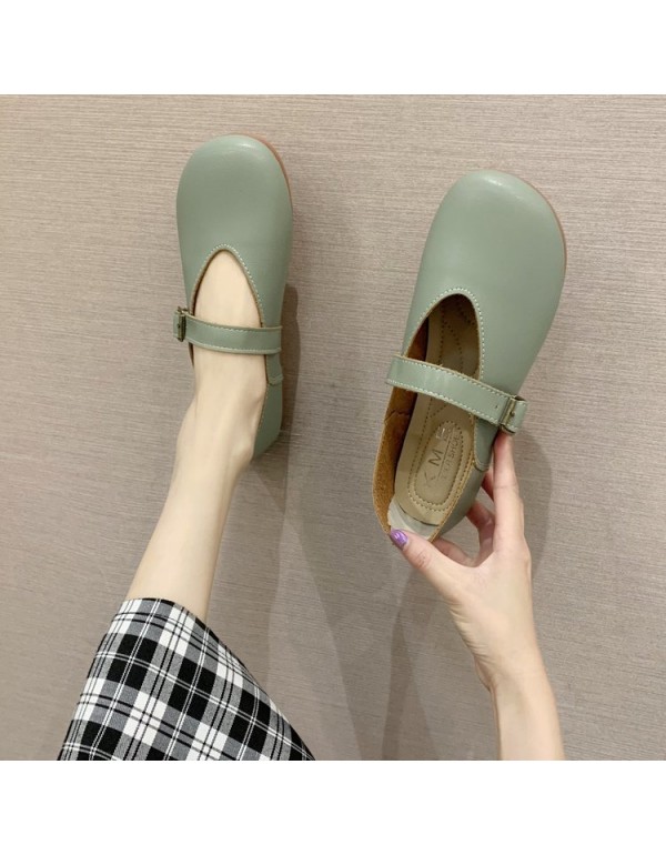 2021 summer new retro flat sole single shoes round head shallow mouth grandma shoes word buckle Mary Jane women's shoes wholesale