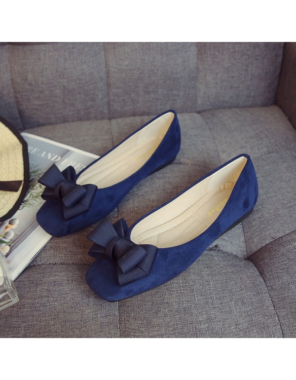 Large spring 2021 new bowknot Doudou flat heel shoes Square Head shallow mouth small 33-34 flat bottom scoop shoes