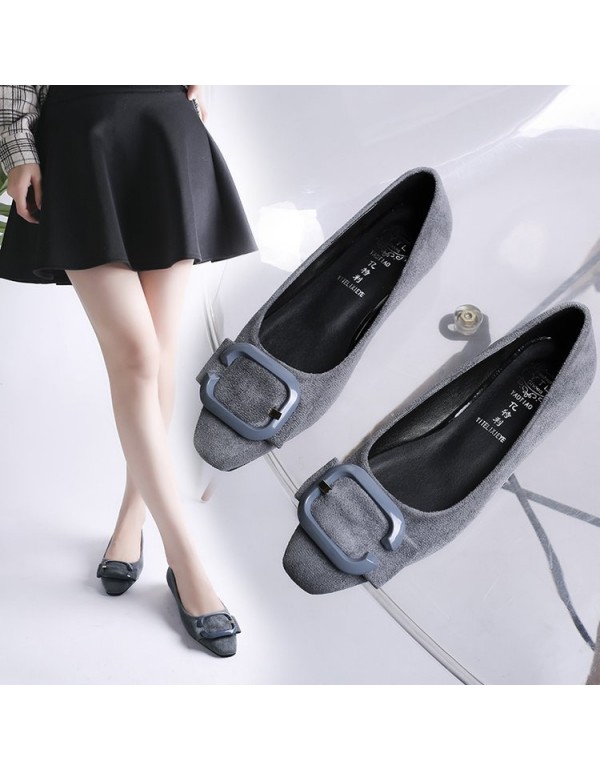 2021 spring new Korean version square head shallow mouth flat shoes Square button suede single shoes fashion Doudou women's shoes wholesale