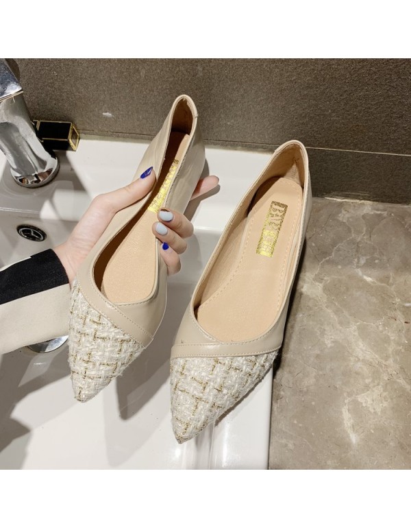 2021 spring new comfortable fairy style flat bottomed pointed single shoes fashion splicing lattice shallow mouth women's shoes wholesale