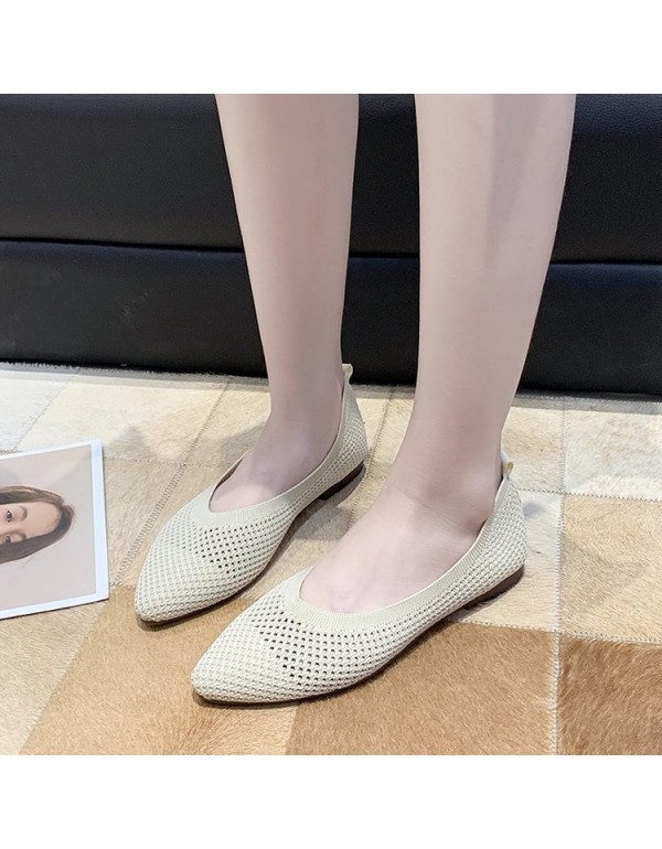 2021 autumn new Korean knitted single shoes women's pointed flat shoes shallow mouth breathable fashion women's shoes wholesale