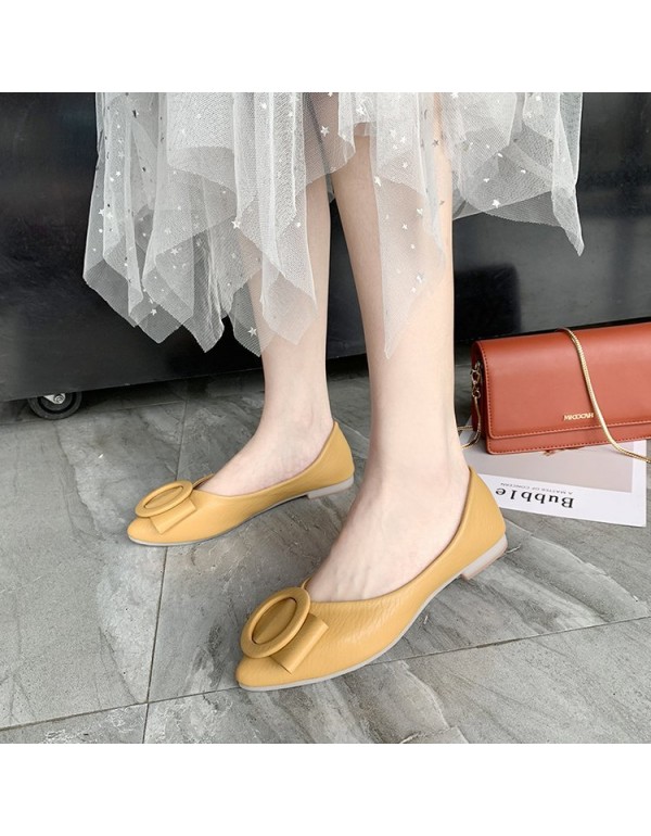 2021 spring new Korean version pointed single shoes bow shallow mouth flat shoes comfortable leather soft sole women's shoes wholesale