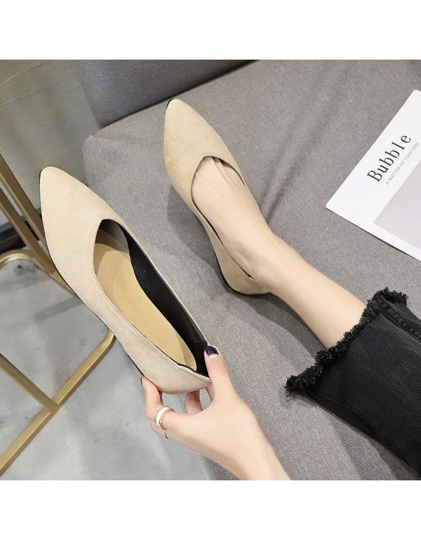 2021 spring new pointed shallow mouth flat shoes shallow mouth single shoes comfortable black comfortable work shoes leather wholesale
