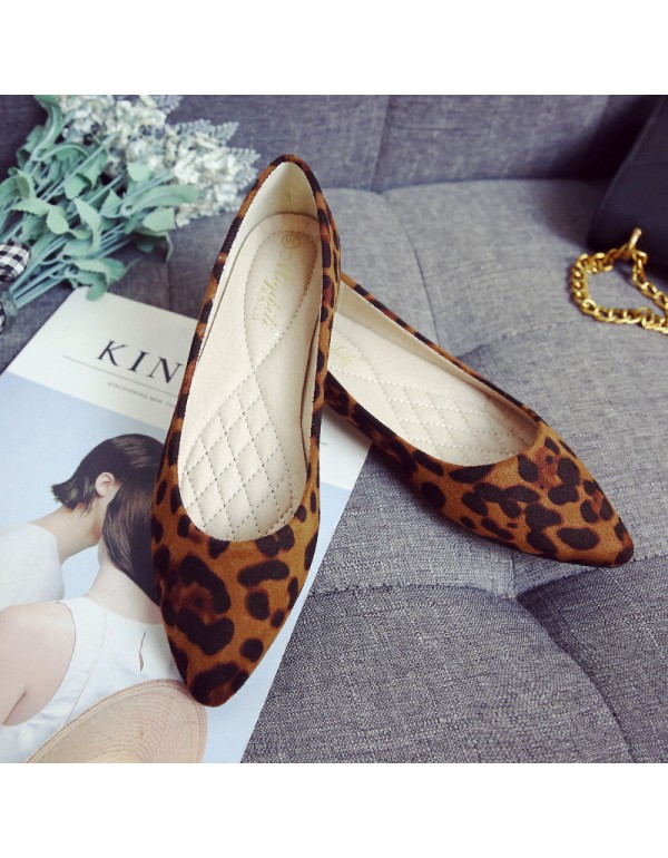 Leopard print single shoes women's flat 2021 new pointed shallow mouth low heel versatile temperament scoop shoes boat shoes large 41-43