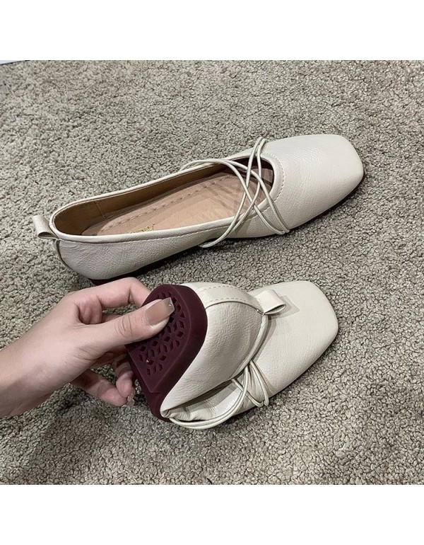 2021 autumn new Korean flat sole single shoes bow square head shallow mouth Doudou shoes comfortable soft sole women's shoes wholesale