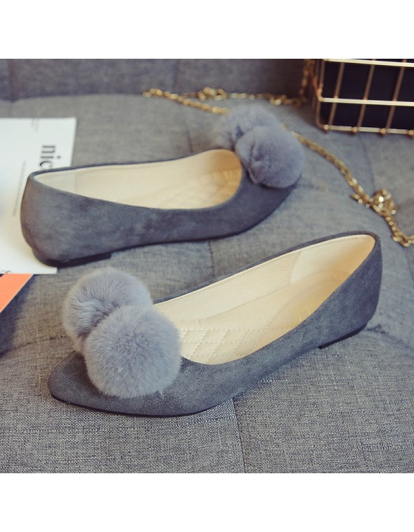 Wool ball single shoes women's 2021 spring and autumn Korean version pointed suede net red flat bottom wool ball ladle shoes with shallow mouth and gentle large size