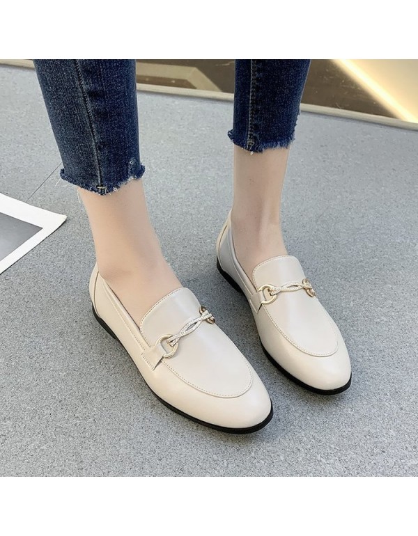 2021 spring new British style small leather shoes round head flat bottom cover foot pea shoes Rhinestone fashion women's shoes wholesale