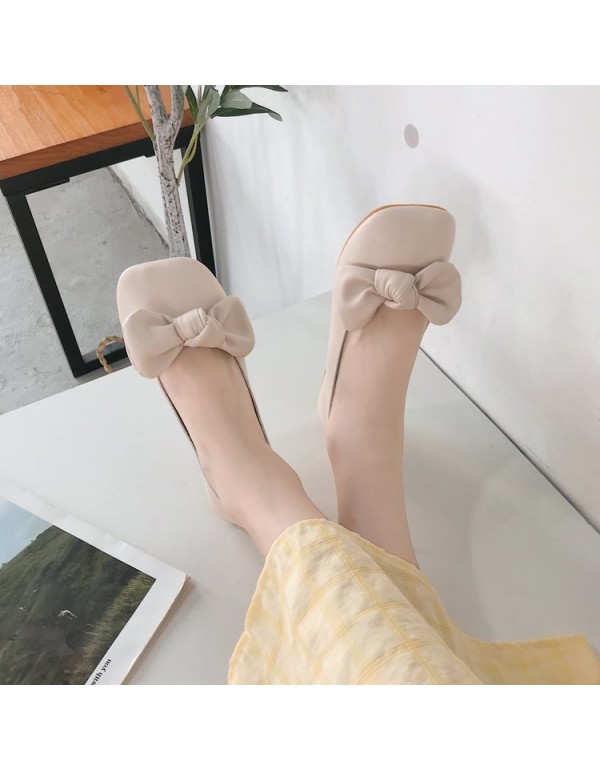 2021 spring new sweet flat sole single shoes women's head shallow mouth pea shoes bow soft sole women's shoes wholesale