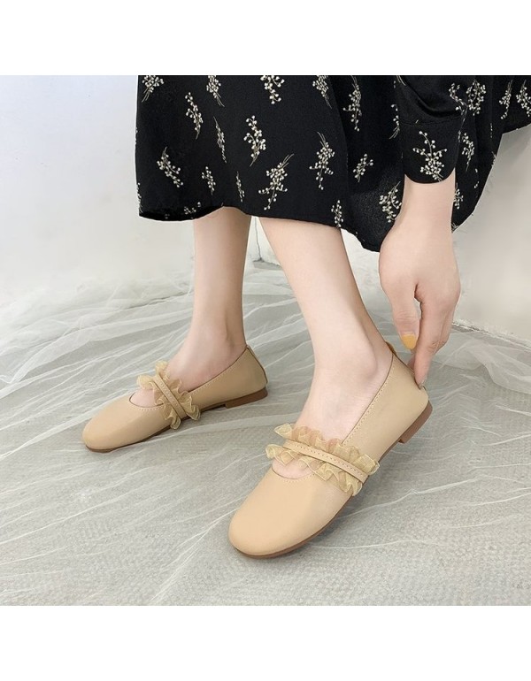 2021 spring new flat shoes round head shallow mouth pea shoes flat heel shoes with lace wholesale