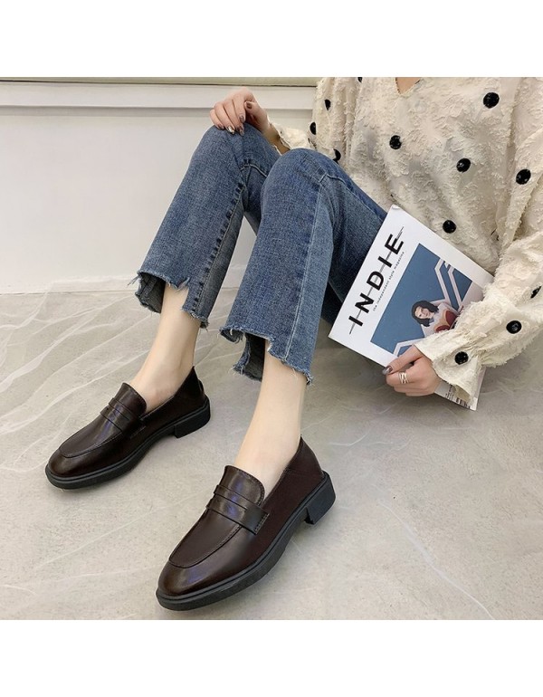 2021 autumn new British style small leather shoes student black overshoot college Lefu shoes flat bottomed women's shoes wholesale