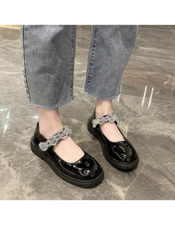 2021 spring new British small leather shoes women's flat shoes wholesale with round head and shallow mouth Mary Jane shoes