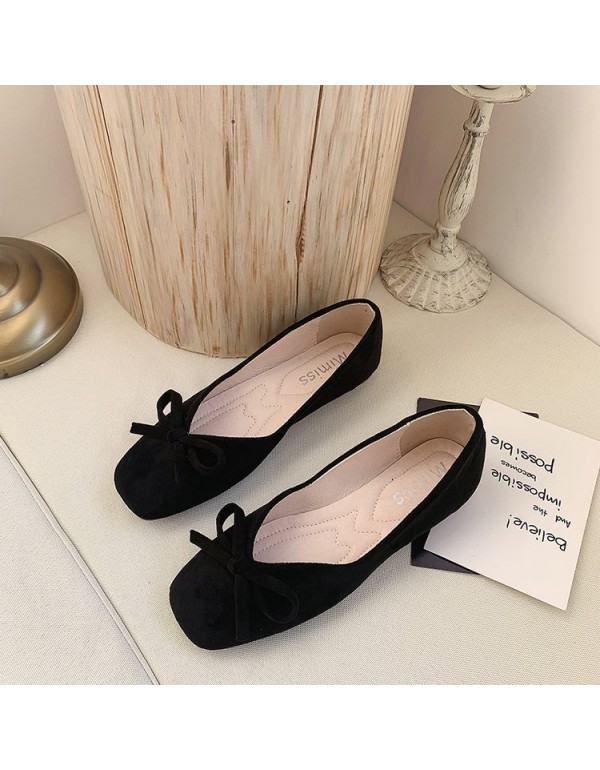 2021 autumn new bow flat sole single shoes women's head shallow mouth pea shoes fashion suede women's shoes wholesale