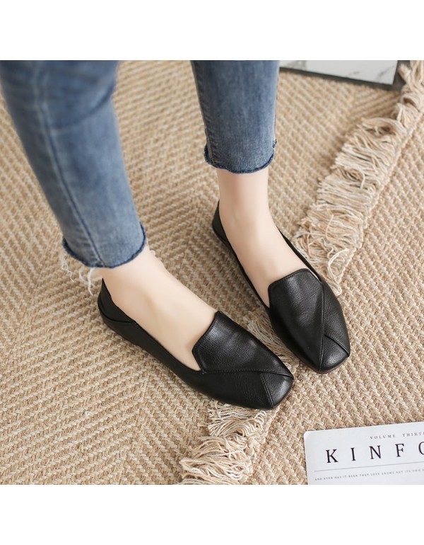 2021 spring new flat sole single shoes Square Head shallow mouth cover foot soft surface pea shoes casual and comfortable women's shoes wholesale