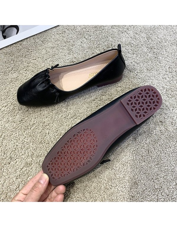 2021 summer new retro flat sole single shoes women's head shallow mouth fold grandma's shoes soft bottom pea women's shoes wholesale