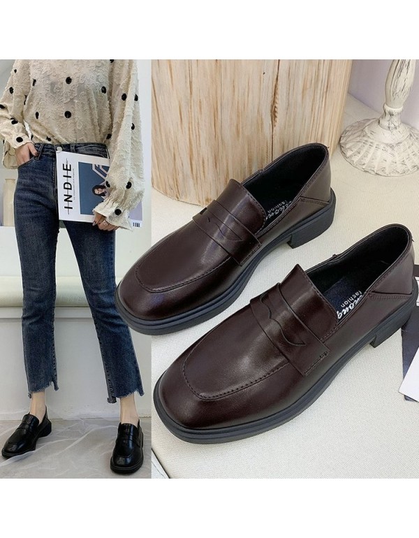 2021 autumn new British style small leather shoes student black overshoot college Lefu shoes flat bottomed women's shoes wholesale