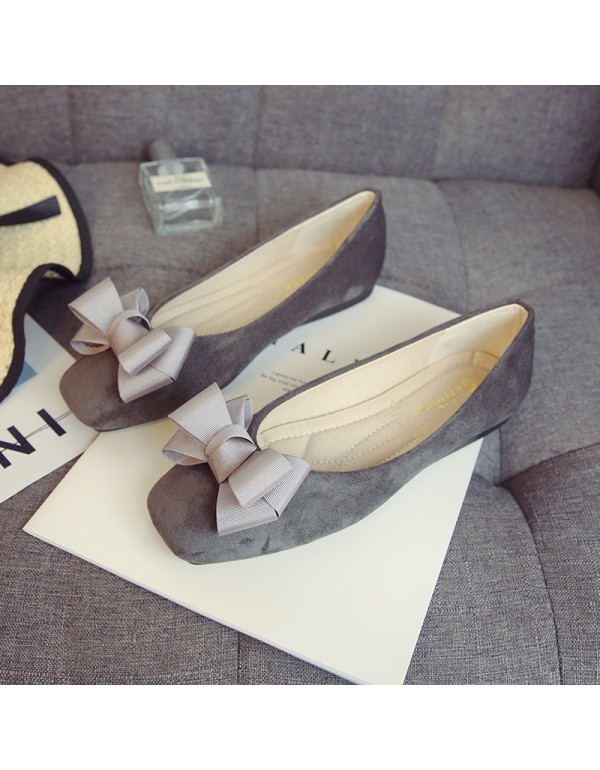 Large spring 2021 new bowknot Doudou flat heel shoes Square Head shallow mouth small 33-34 flat bottom scoop shoes