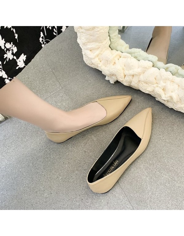 2021 spring new Korean flat shoes women's pointed shallow mouth flat sole shoes leather stitching comfortable women's shoes wholesale