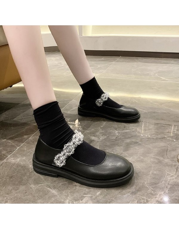 2021 spring new British small leather shoes women's flat shoes wholesale with round head and shallow mouth Mary Jane shoes