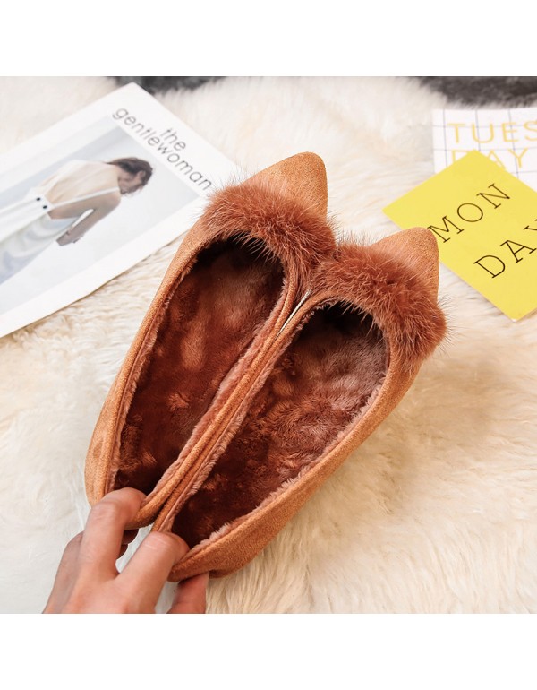 Flat bottom scoop shoes women's autumn new style versatile shallow mouth pointed single shoes comfortable soft bottom large size one foot pedal wool shoes large size