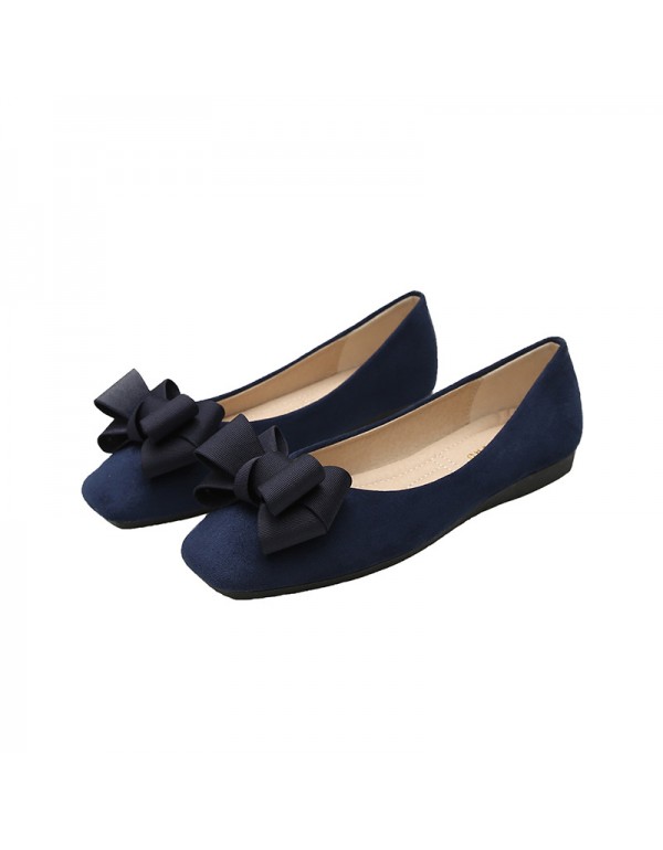 Large spring 2021 new bowknot Doudou flat heel shoes Square Head shallow mouth small 33-34 flat bottom scoop shoes