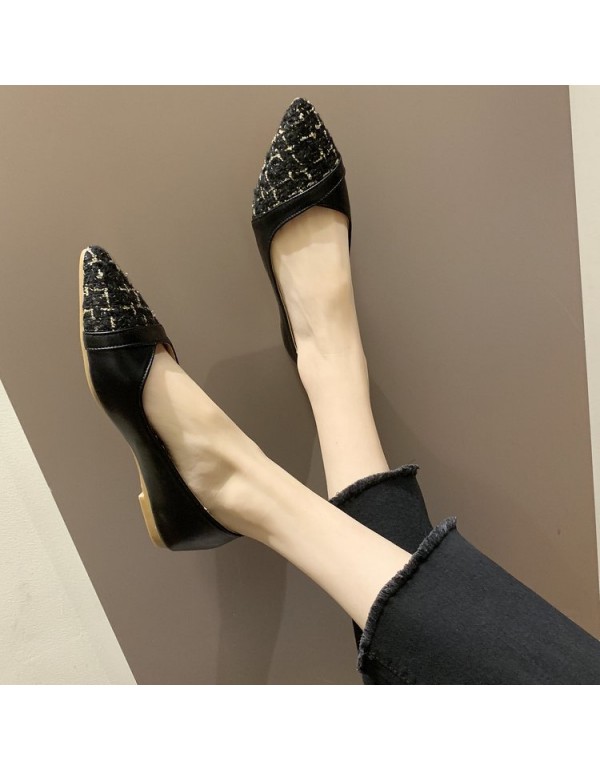 2021 spring new comfortable fairy style flat bottomed pointed single shoes fashion splicing lattice shallow mouth women's shoes wholesale