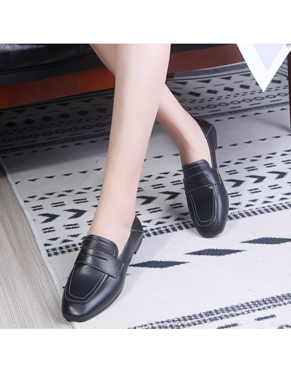 2021 spring new flat sole single shoes women's British style square head small leather shoes comfortable cover foot pea shoes wholesale