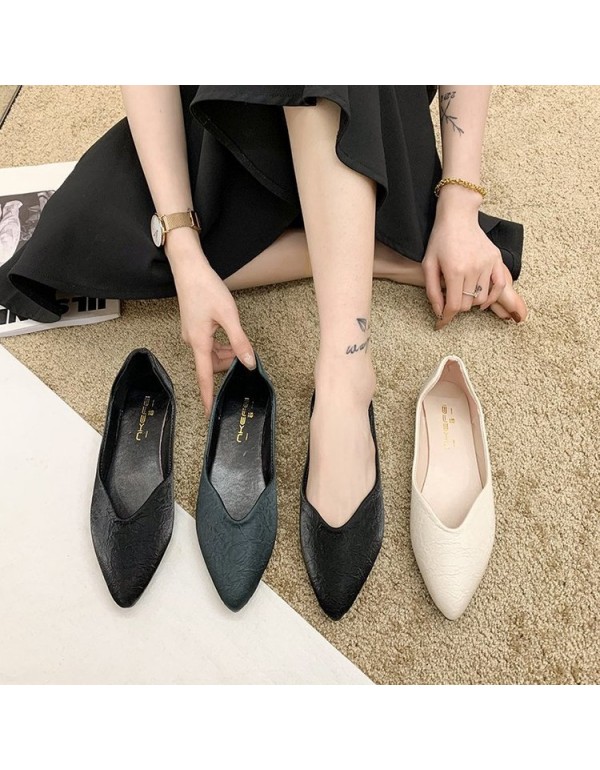 2021 spring new pointed shallow mouth single shoes women's covered flat shoes black four seasons professional work shoes wholesale
