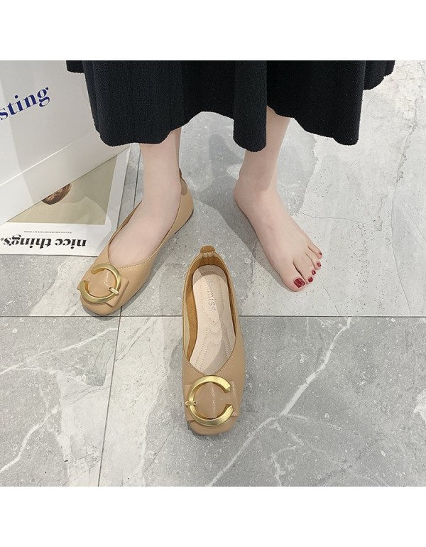 2021 spring new Korean flat shoes Square Head shallow mouth c-button Doudou shoes fashion soft bottom comfortable women's shoes wholesale