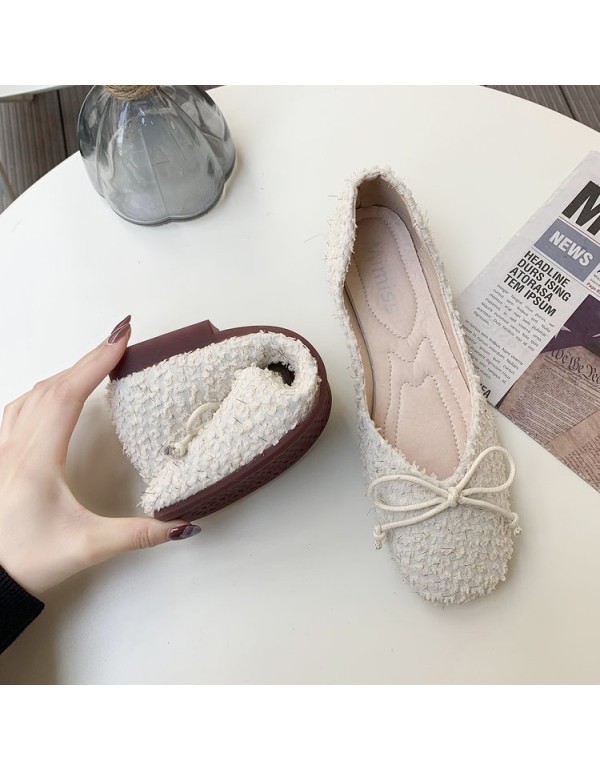2021 autumn new Korean flat sole single shoes Square Head shallow mouth cloth bean shoes fashion bow women's shoes wholesale