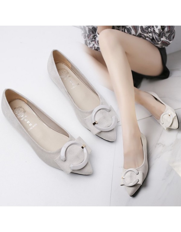 2021 spring new Korean version pointed single shoes women's shallow mouth c-button suede flat shoes comfortable and fashionable women's shoes wholesale