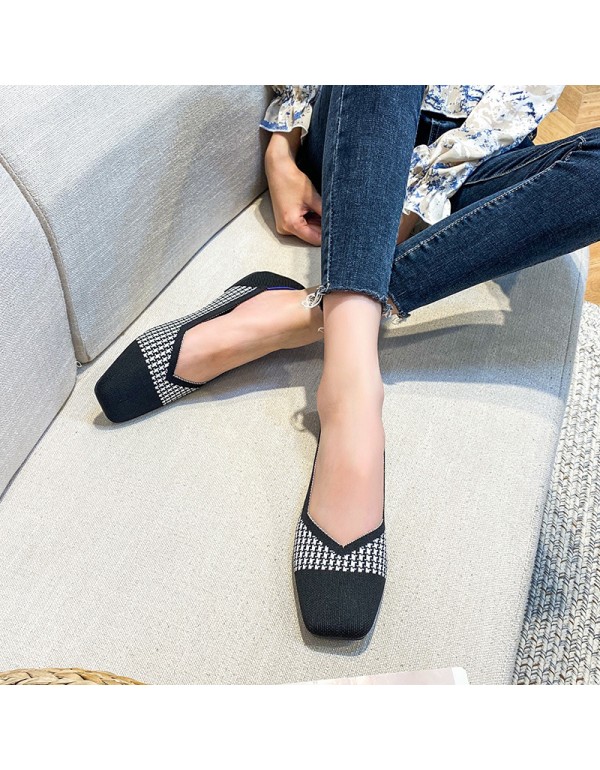 Princess shoes woven ladle shoes foreign trade 2021 new knitted square head flat sole soft leather shallow mouth soft sole single shoes large 41