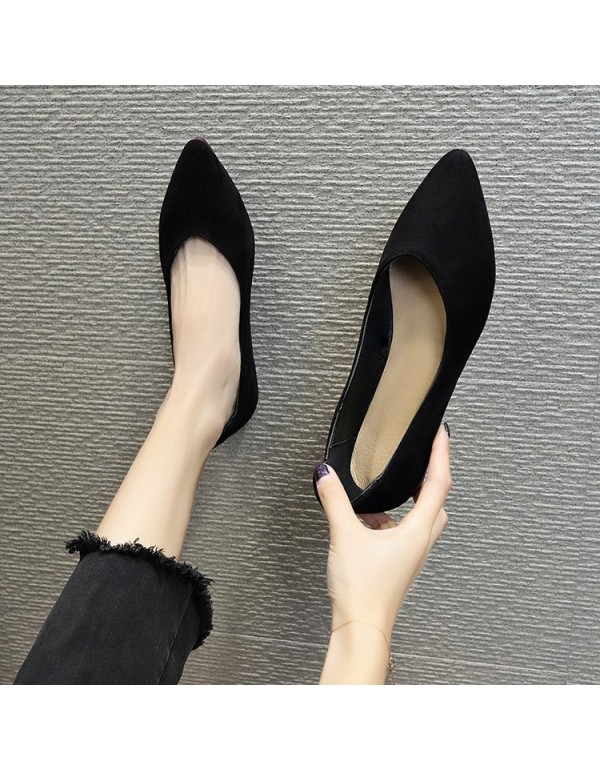 2021 spring new pointed shallow mouth flat shoes shallow mouth single shoes comfortable black comfortable work shoes leather wholesale