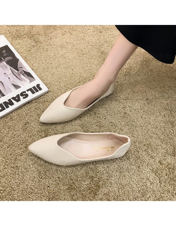 2021 spring new pointed shallow mouth single shoes women's covered flat shoes black four seasons professional work shoes wholesale