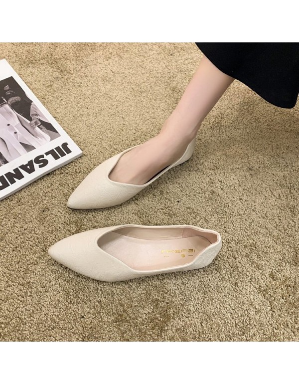 2021 spring new pointed shallow mouth single shoes women's covered flat shoes black four seasons professional work shoes wholesale