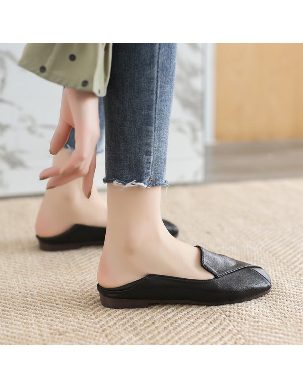2021 spring new flat sole single shoes Square Head shallow mouth cover foot soft surface pea shoes casual and comfortable women's shoes wholesale