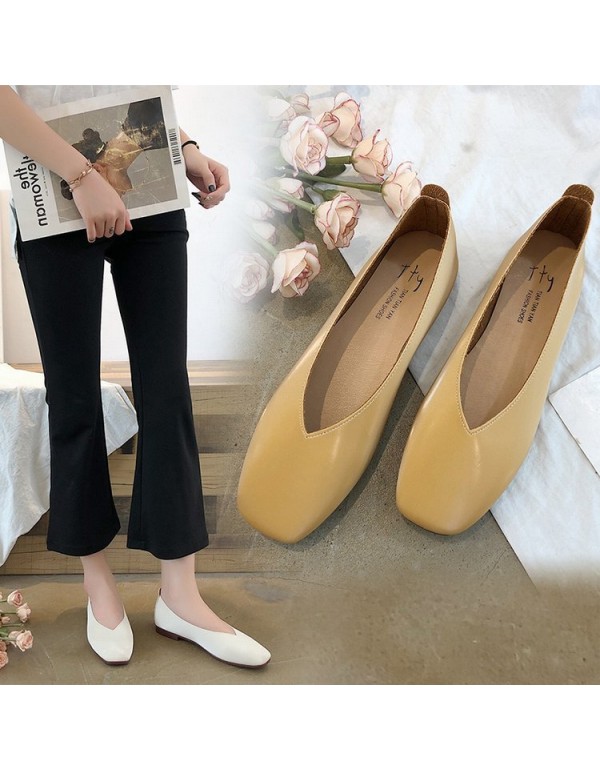2021 spring and summer new Korean flat sole single shoes Square Head shallow mouth soft bottom pea shoes comfortable women's shoes wholesale