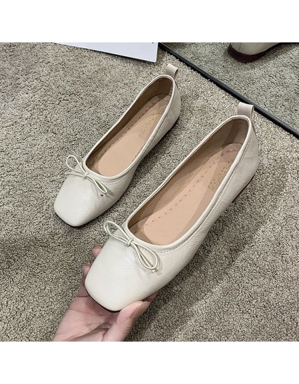 2021 autumn new Korean flat sole single shoes bow square head shallow mouth Doudou shoes comfortable soft sole women's shoes wholesale